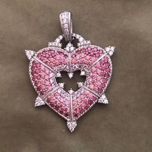 Judith Ripka Pink/Red Sterling Heart EnhancerNecklace